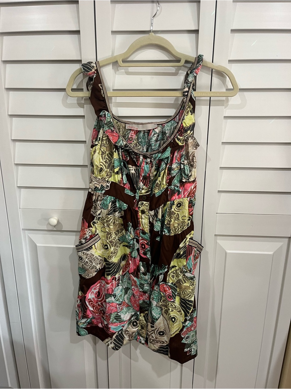 Floral Tie-Shoulder Midi Dress in Brown and Multicolor